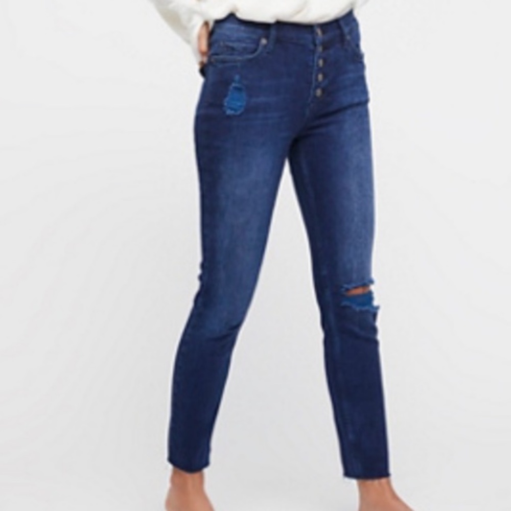 Free People Destroyed Reagan Button-Front Jeans